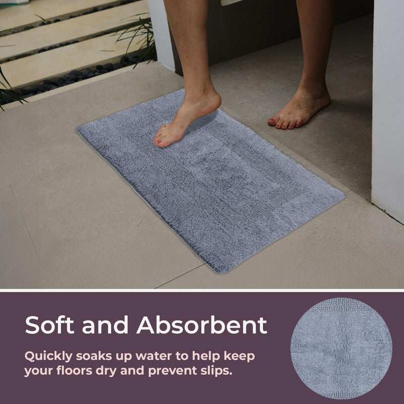 Lavish Home Cotton Bath Mat Set- 2 Piece 100 Percent Cotton Mats- Reversible, Soft, Absorbent and Machine Washable Bathroom Rugs By Lavish Home (Silver) - Image 3